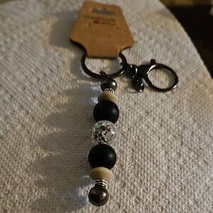 Elegant Keyfinder Purse Keychain Black and Cream